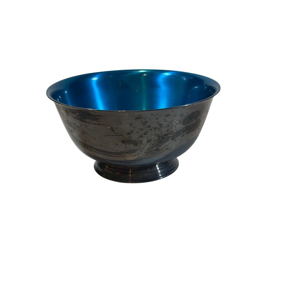 Vintage Reed & Barton The Paul Revere Torquoise Blue Enamel Antique Silver Bowl - Picture 4 of 4